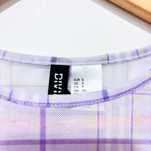 DIVIDED Purple Plaid Sheer Crop Top | Lightweight Mesh Tee * - Picture 7 of 7